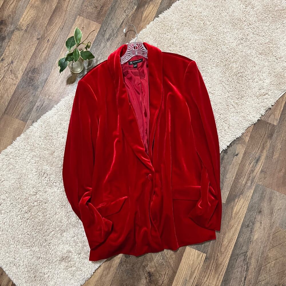 INC International Concepts XL Red Velvet Longline Shawl Collar Blazer Jacket